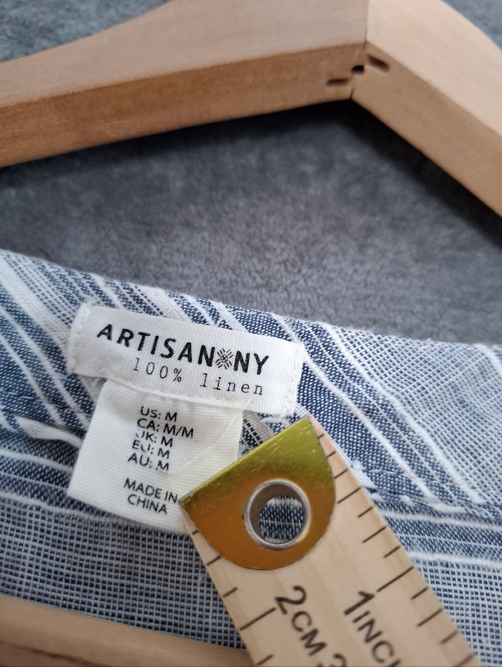 Artisan Ny Striped V-Neck Box Top in Blue and White 100% Linen Sz M Nautical - Picture 6 of 7